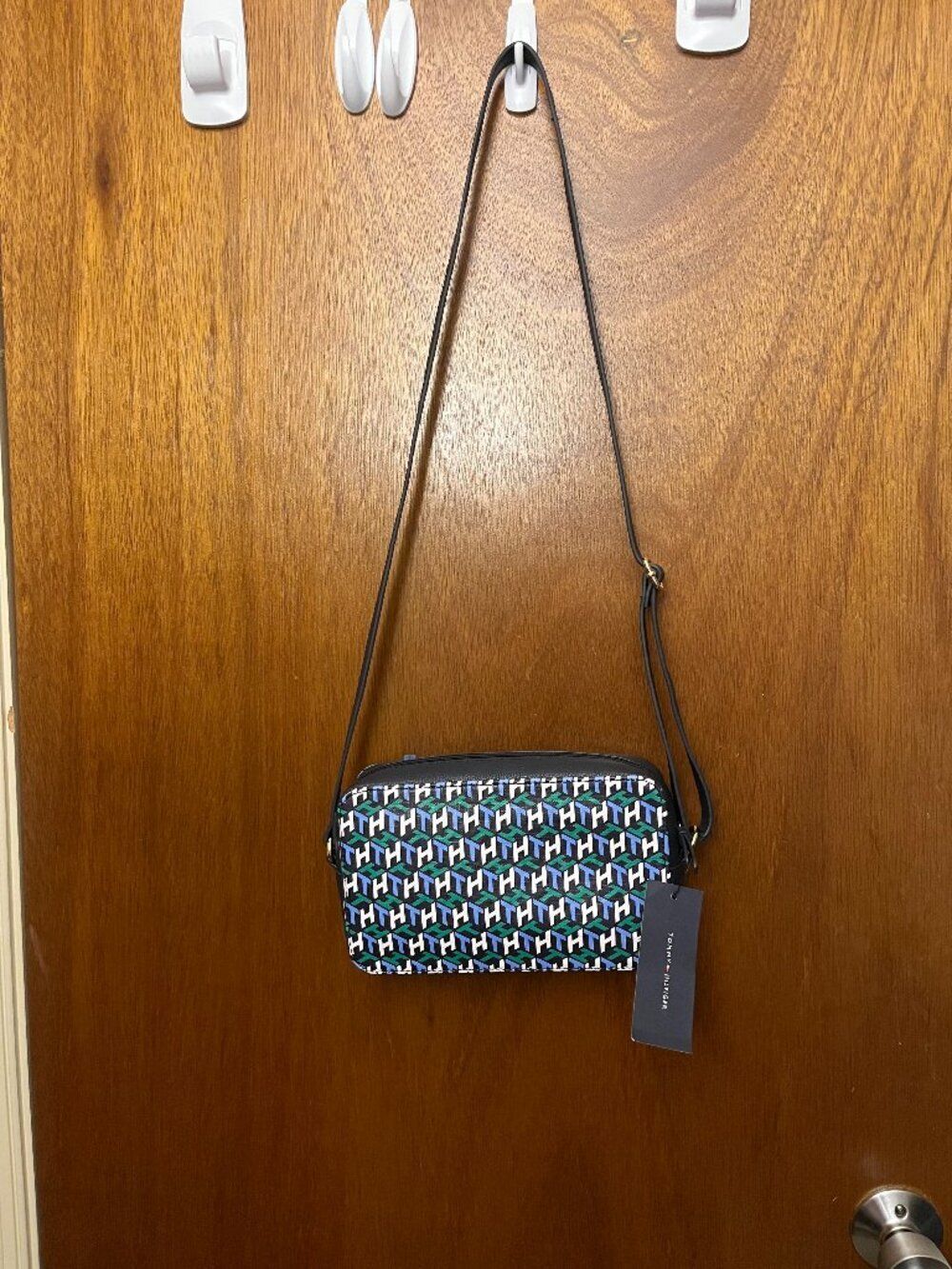 Tommy Hilfiger NWT Melissa II Camera Bag Green, Blue, White pattern